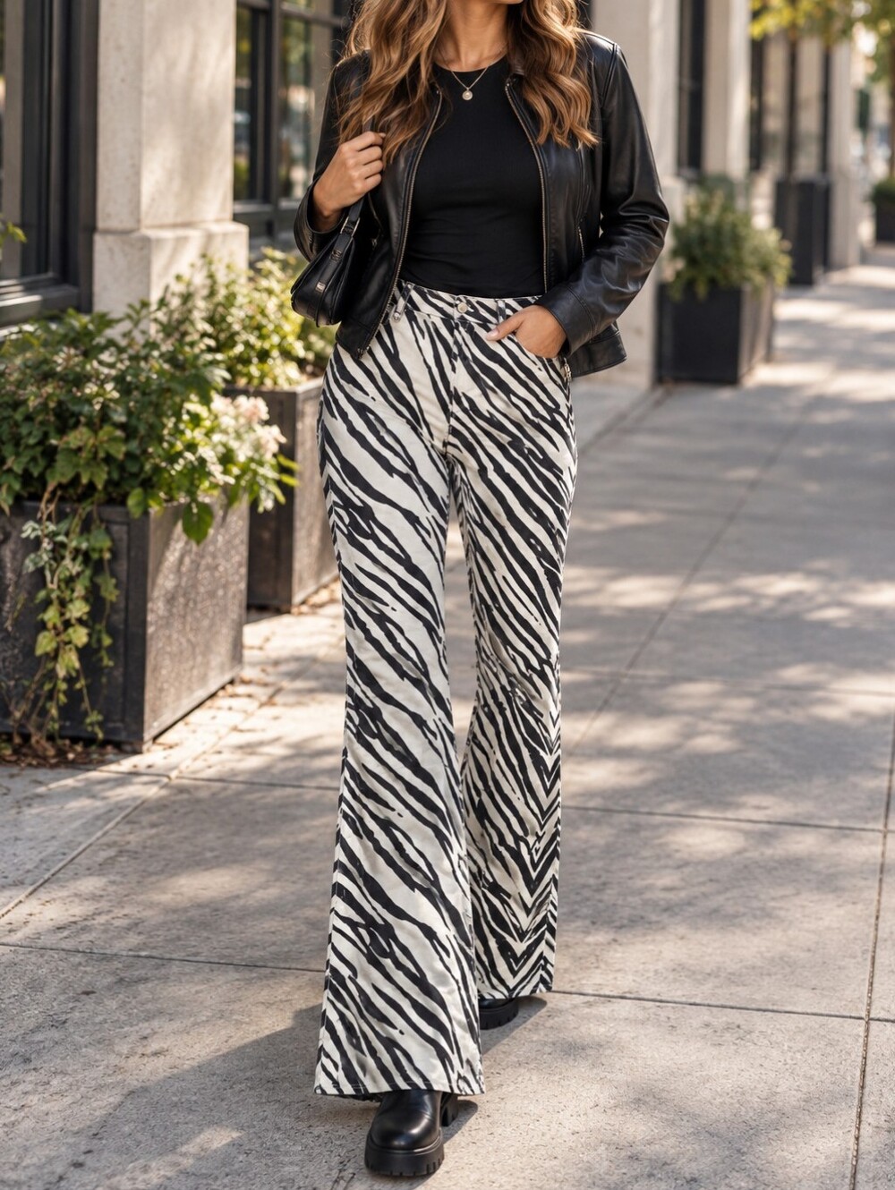 Free People We The Free Black White Zebra Print Flare Jeans Y2K Festival